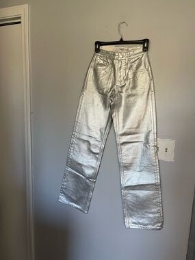 Dynamite Metallic Silver Heidi Wide Leg Jeans